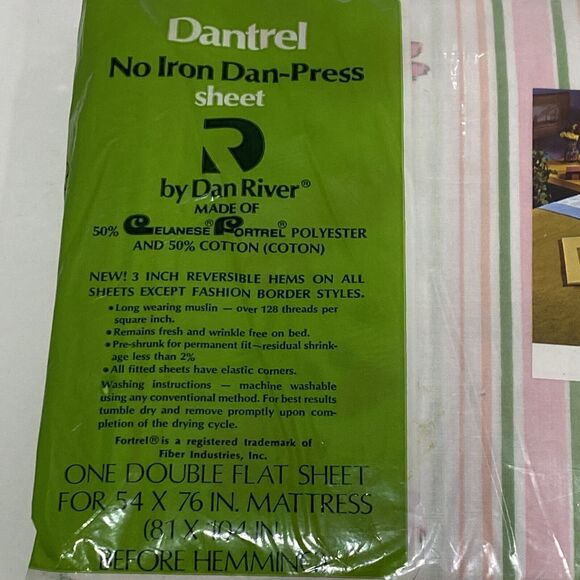 Vintage NOS Flat Sheet Dantrel No Iron Daisy Mae Pink Double Size Floral NEW - Picture 6 of 7